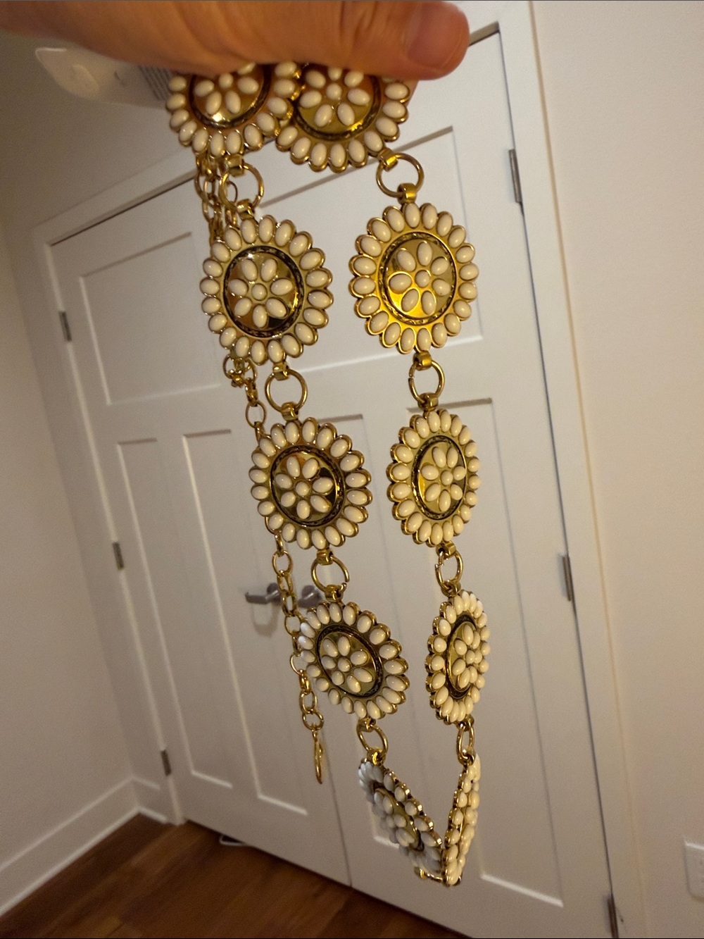 Gold-Tone Floral Link Necklace with White Enamel Accents